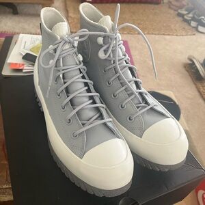 Converse High-Top Sneakers in Gray and White